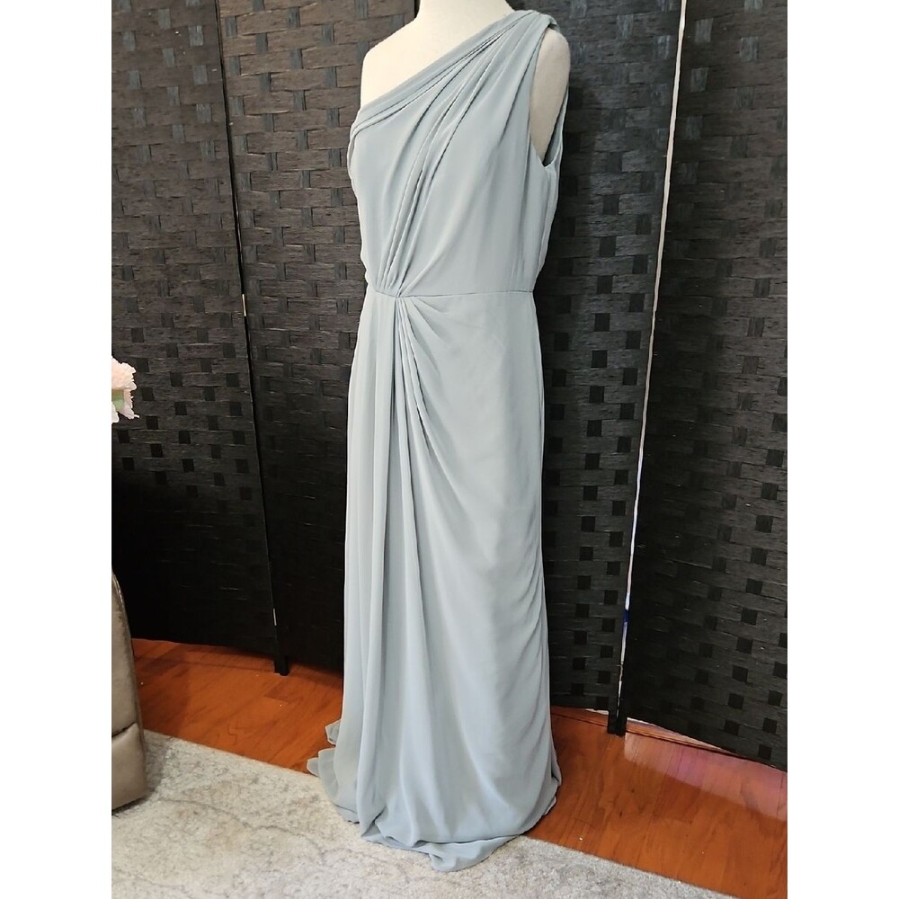 NWT Monique Lhuillier Sea One-Shoulder Maxi Evening Dress Size 12 - Picture 3 of 10